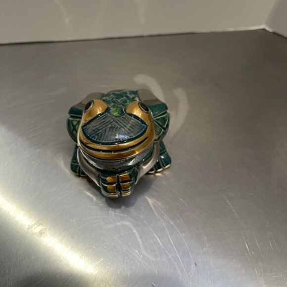VINTAGE DeRosa ARTESANIA RINCONADA FROG figurine statue #713 GOLD/GREEN URUGUAY - Picture 2 of 8